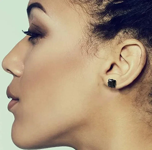 2 Pairs of 316L Surgical-Steel Black & Silver Square CZ Men Women Stud Earrings